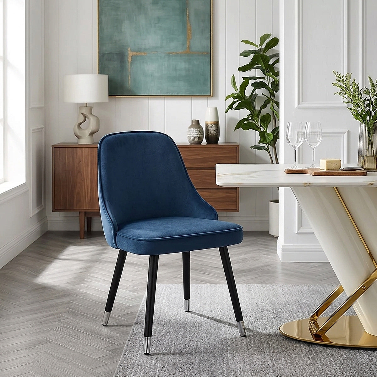 Glam Dining Chair Blue Velvet