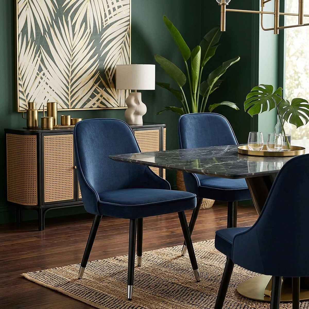 Glam Dining Chair Blue Velvet