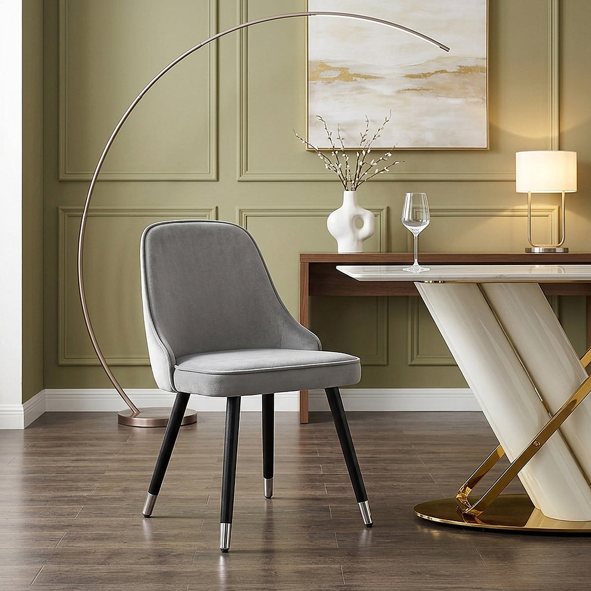 Glam Dining Chair Grey Velvet