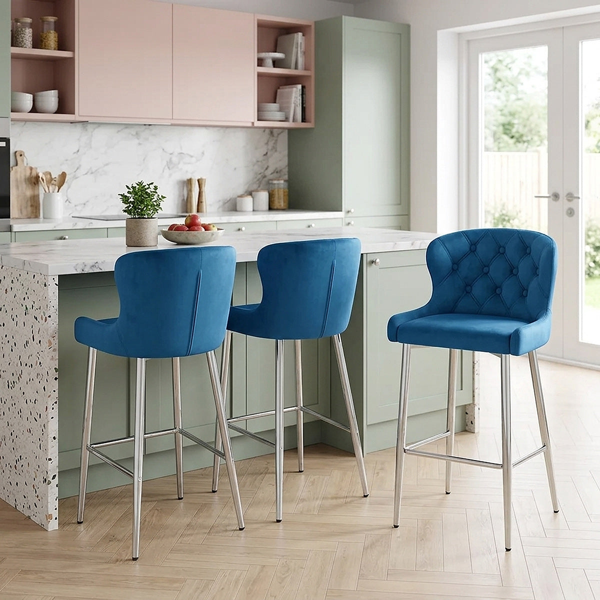 Grace Bar Stool Blue Velvet