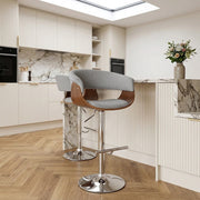 Grafton Stool Walnut & Grey Fabric