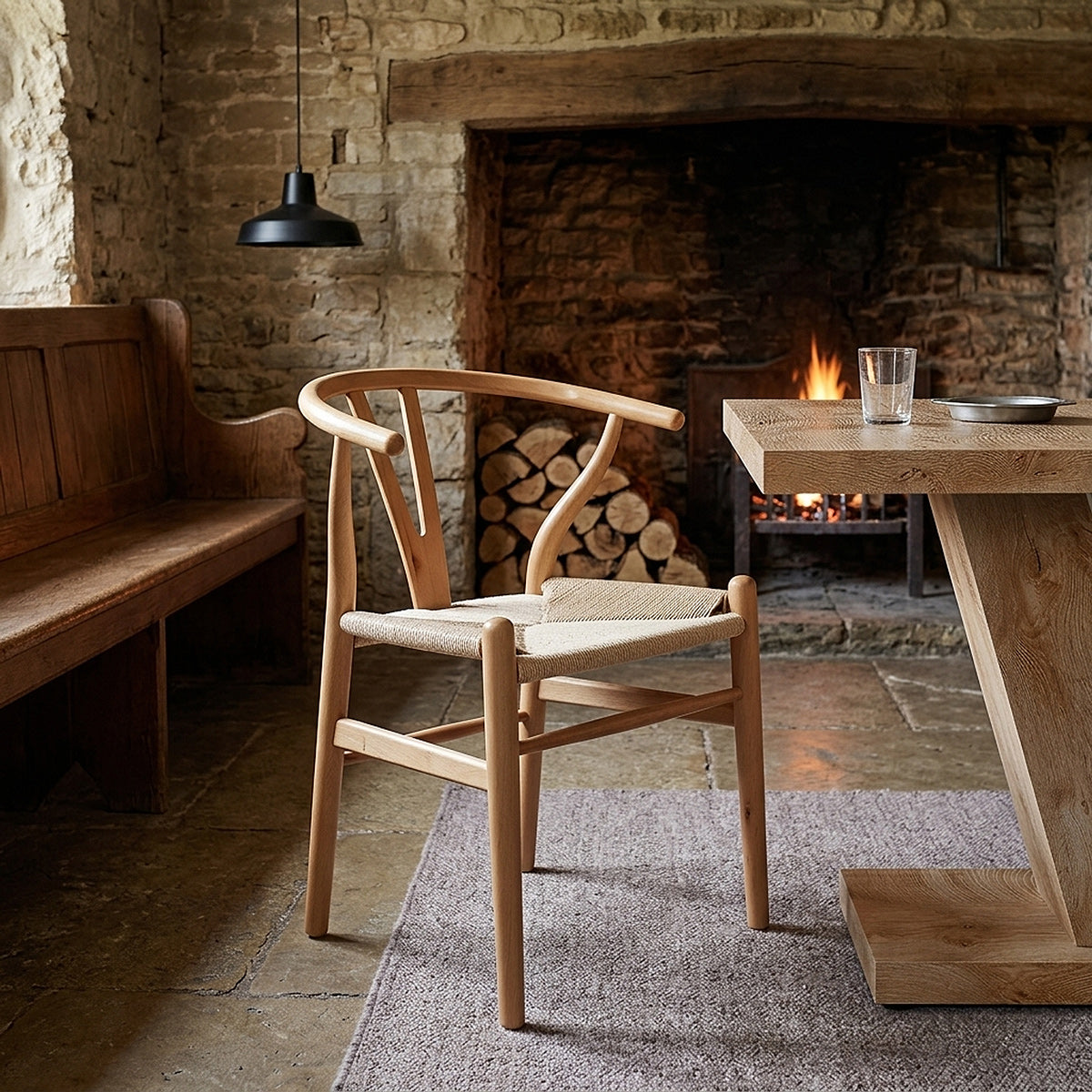Grasmere 120cm Table & 4 Maxime Oak Wishbone Chairs Dining Set