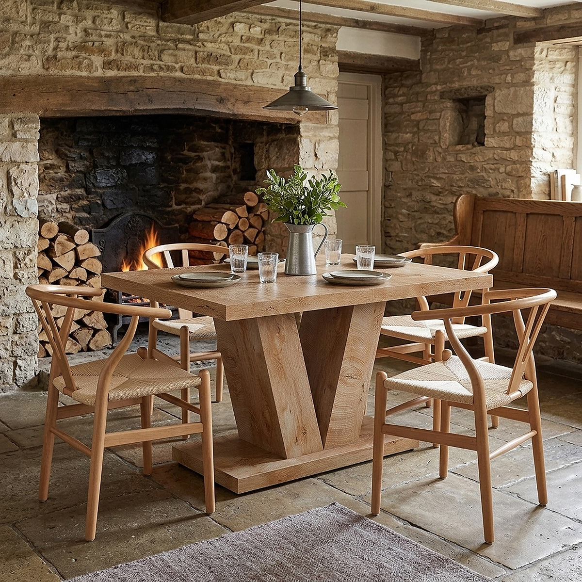 Grasmere 120cm Table & 4 Maxime Oak Wishbone Chairs Dining Set