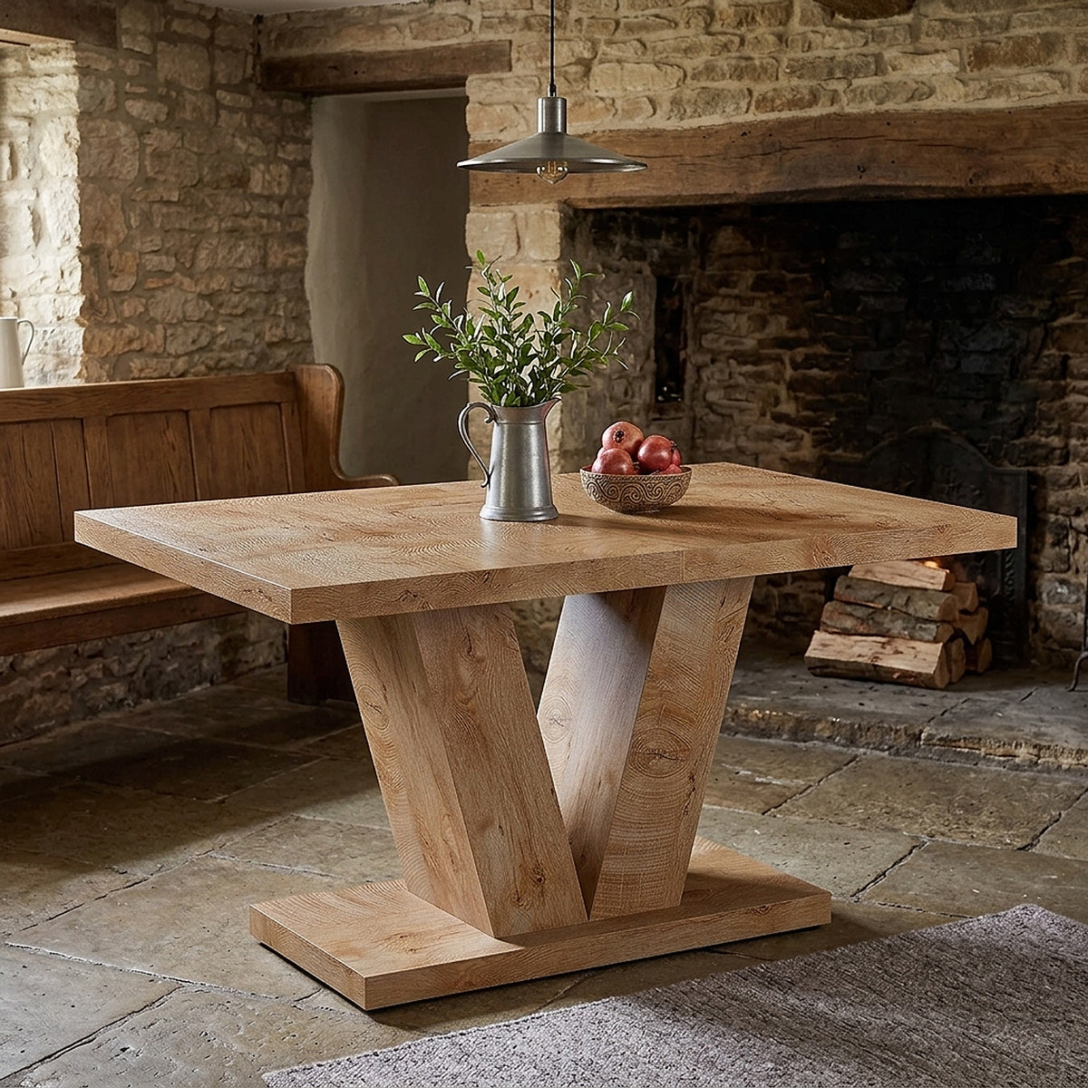 Grasmere 120cm Table & 4 Maxime Oak Wishbone Chairs Dining Set