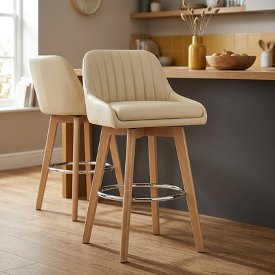 Hamilton Bar Stool Oak & Cream Real Leather