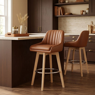 Hamilton Bar Stool Oak & Tan Real Leather