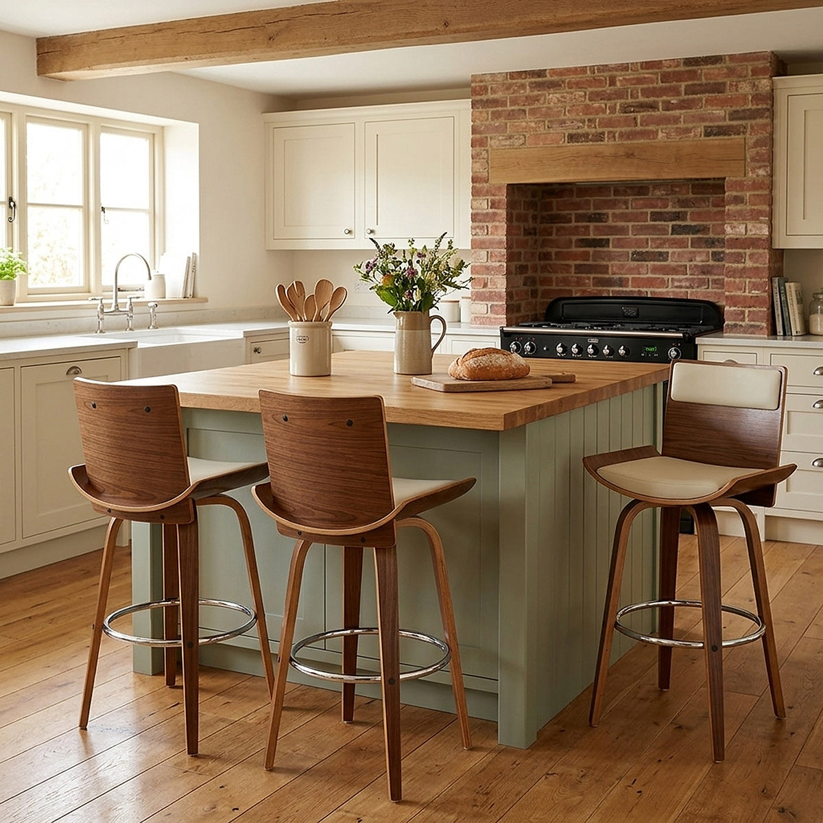 Harper Bar Stool Walnut & Cream
