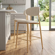 Harrow Oak Bar Stool Beige Fabric