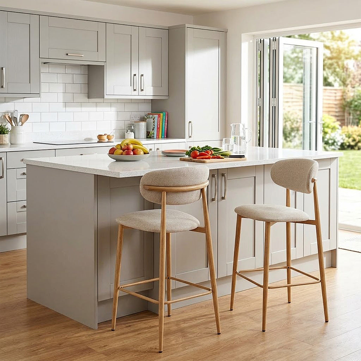 Harrow Oak Bar Stool Beige Fabric