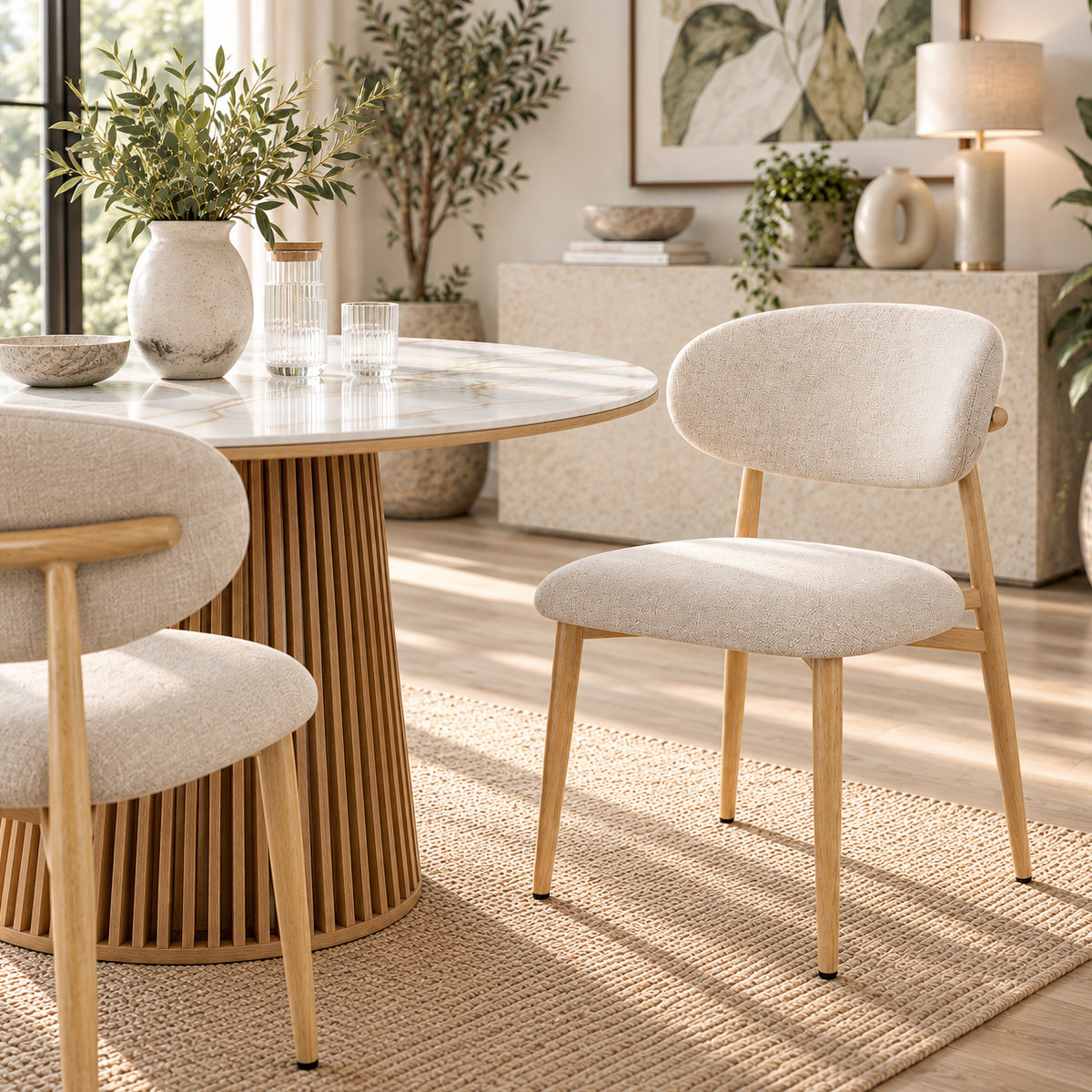 Harrow Oak Dining Chair Beige Fabric