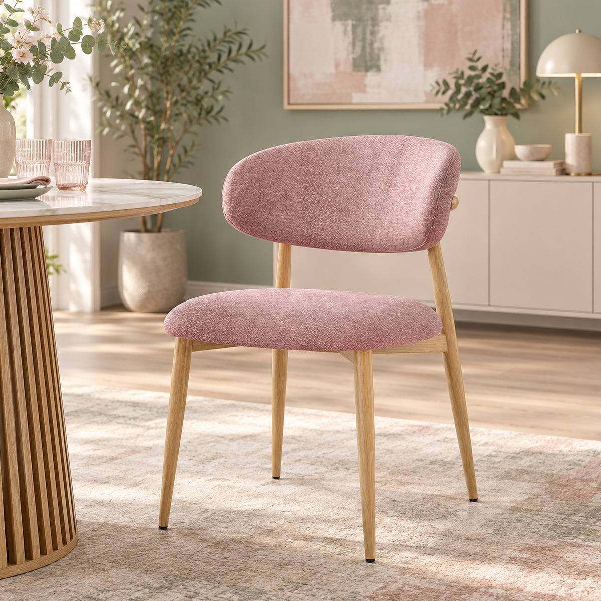 Harrow Oak Dining Chair Pink Fabric