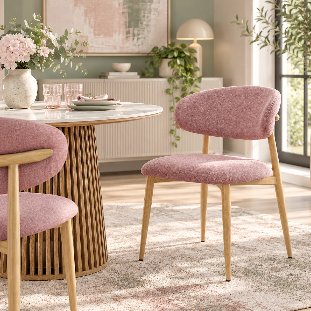 Harrow Oak Dining Chair Pink Fabric