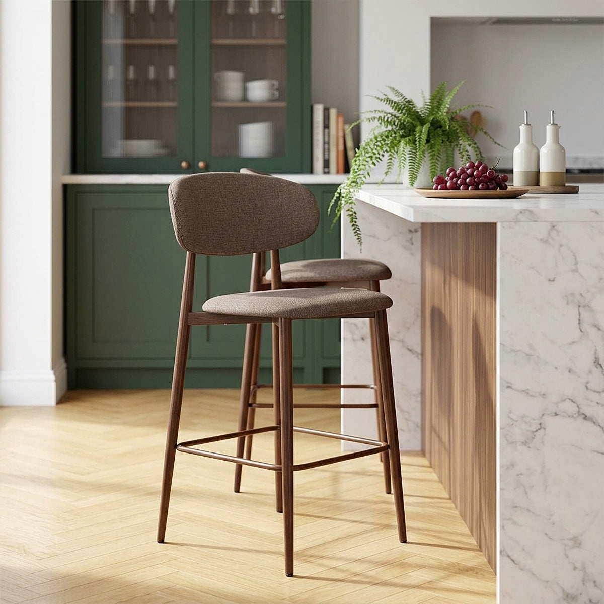Harrow Walnut Bar Stool Brown Fabric