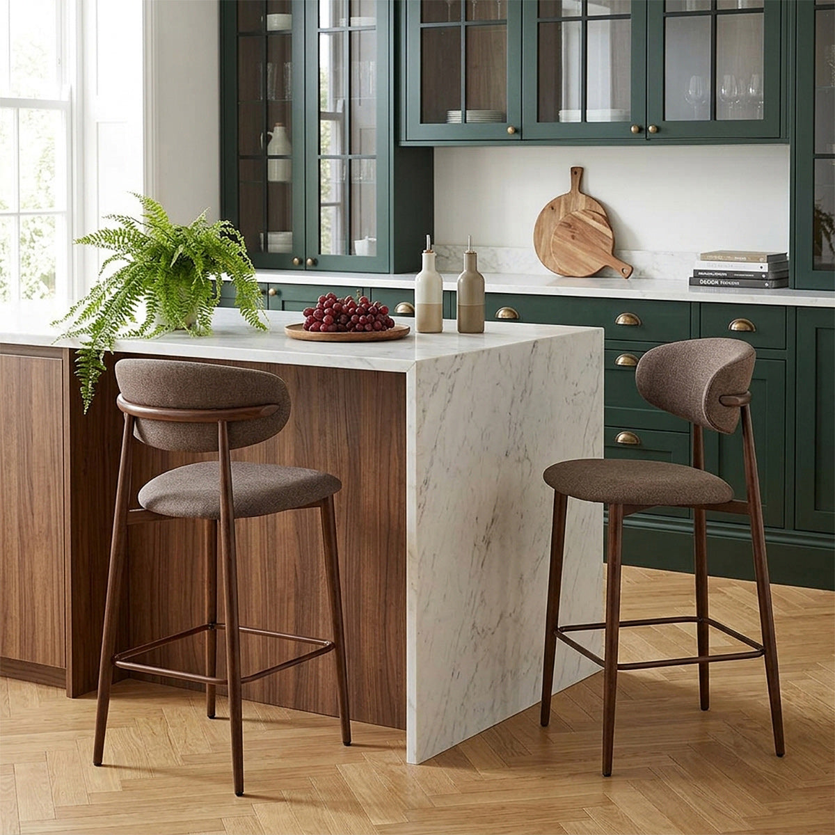 Harrow Walnut Bar Stool Brown Fabric
