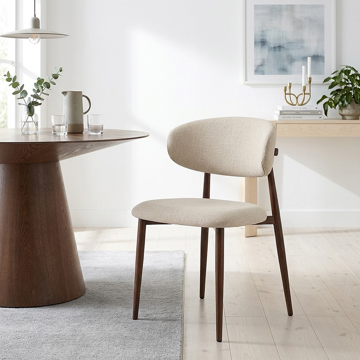 Harrow Walnut Dining Chair Beige Fabric