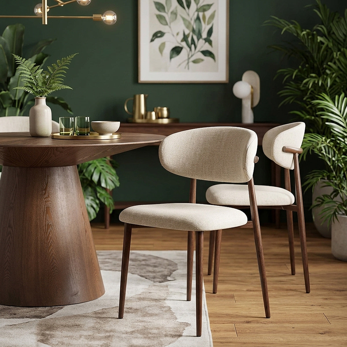 Harrow Walnut Dining Chair Beige Fabric