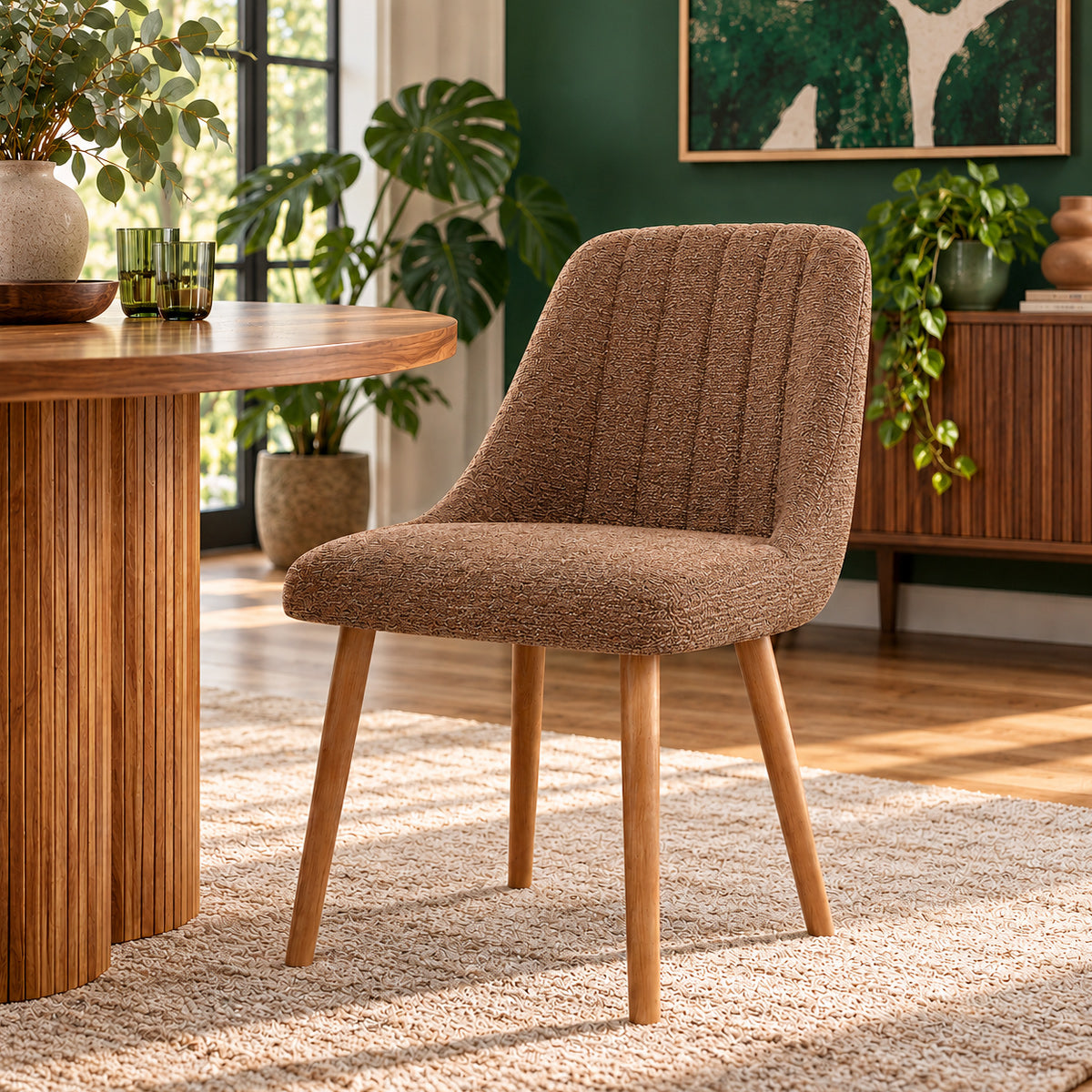 Hatton Oak Dining Chair Brown Fabric