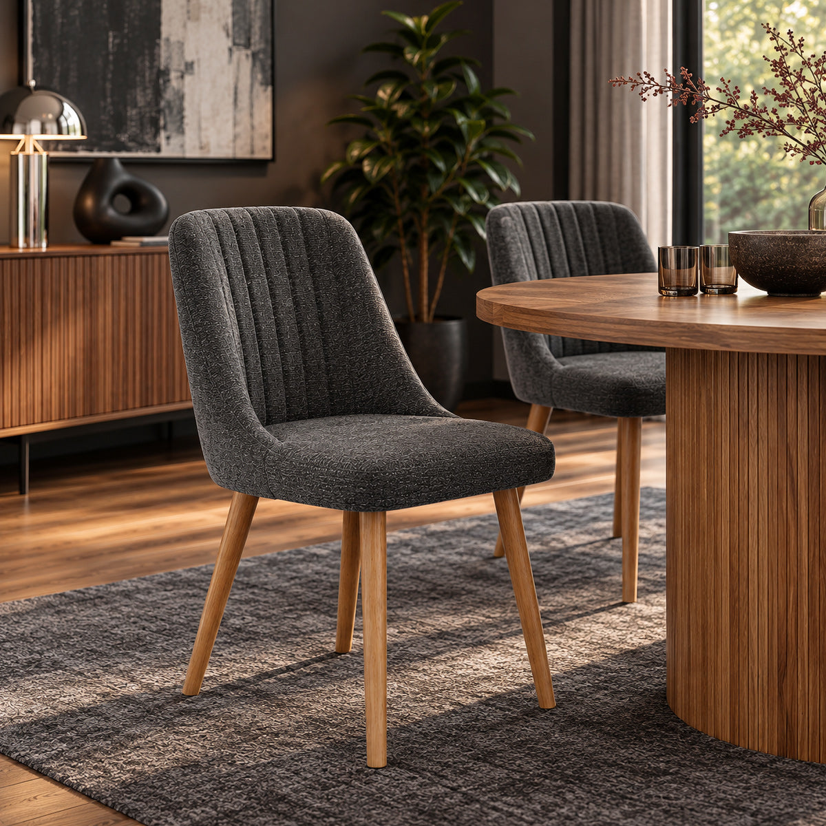 Hatton Oak Dining Chair Charcoal Fabric