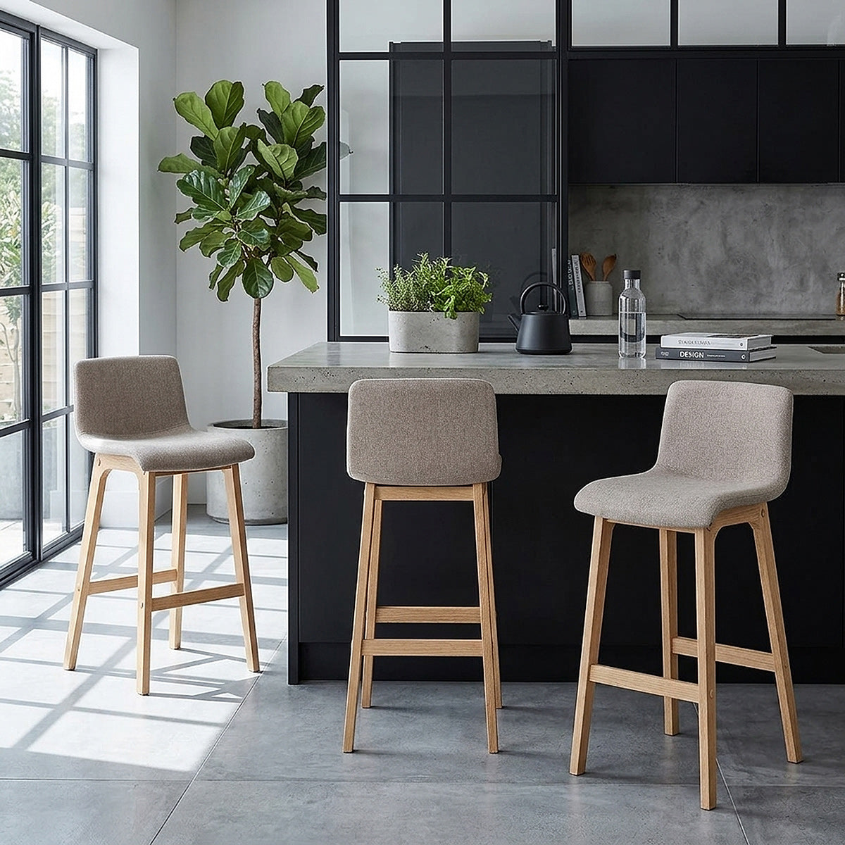 Haven Oak & Tweed Fabric Stool