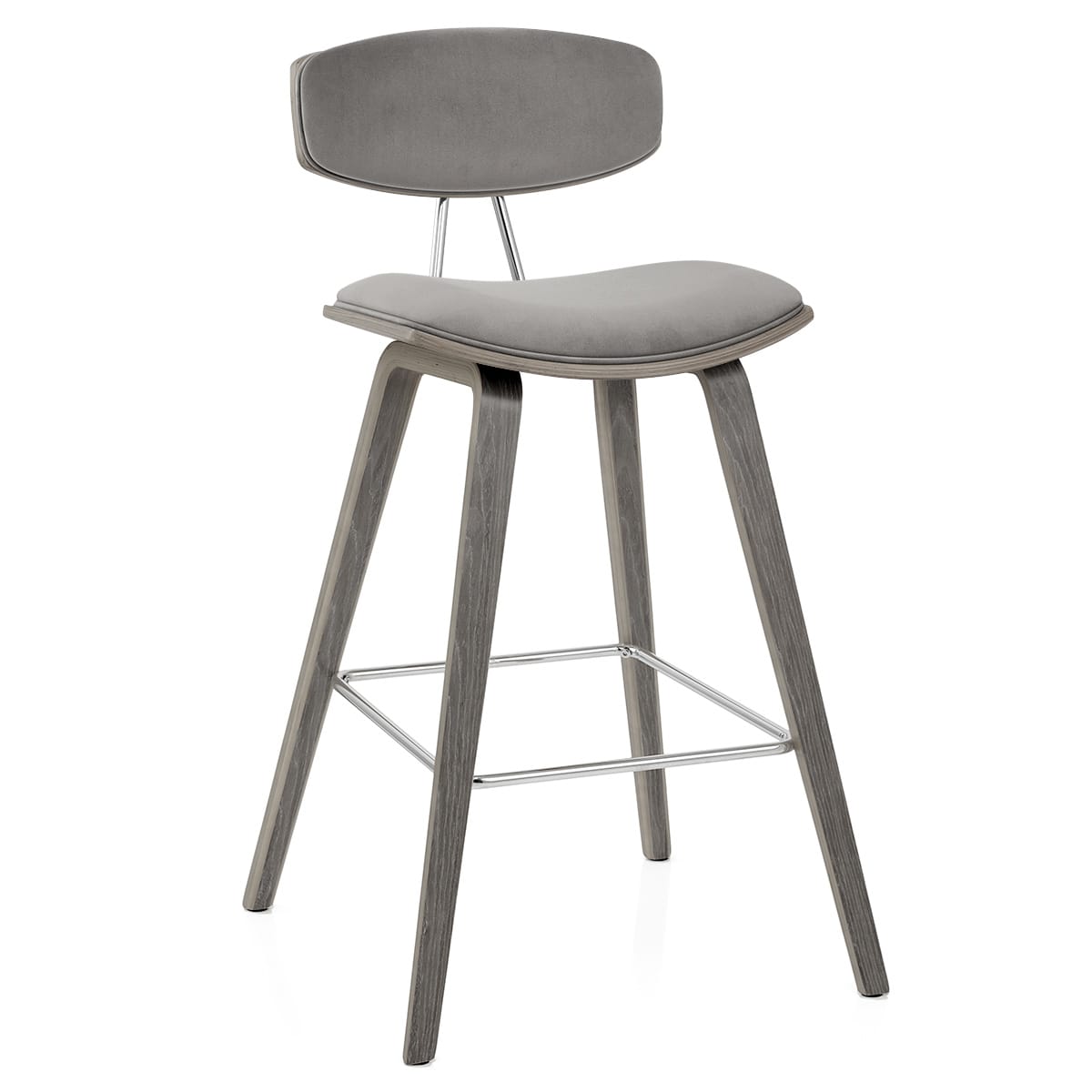 Henley Wooden Stool Grey Velvet