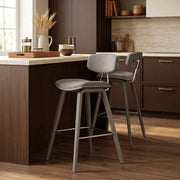 Henley Wooden Stool Grey Velvet
