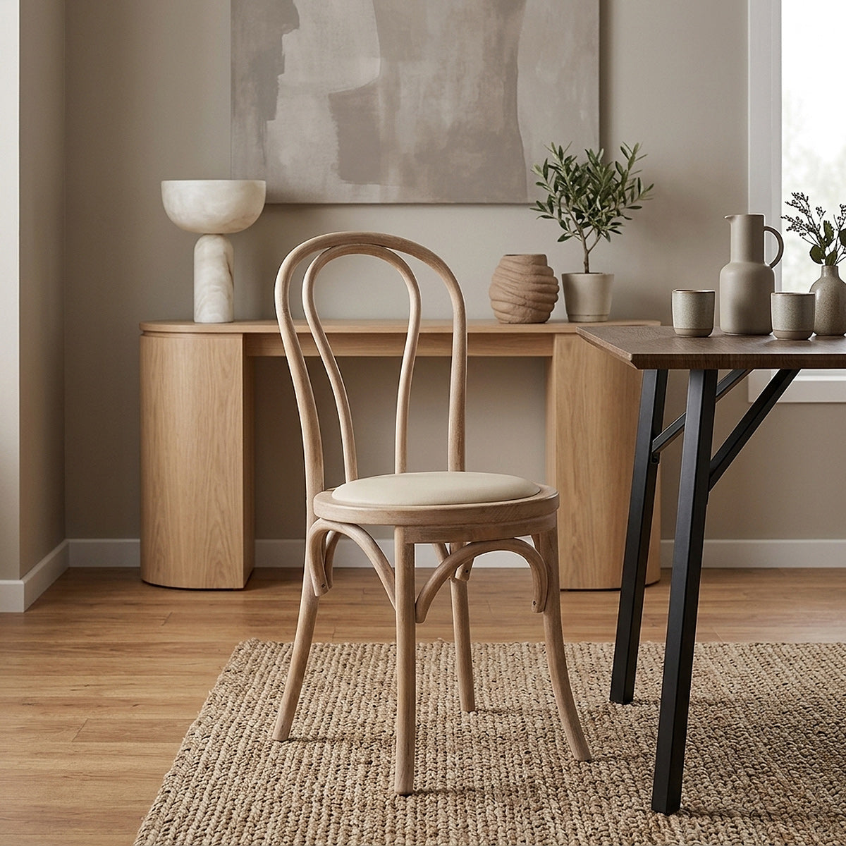 Henri Oak Bistro Chair Cream Real Leather