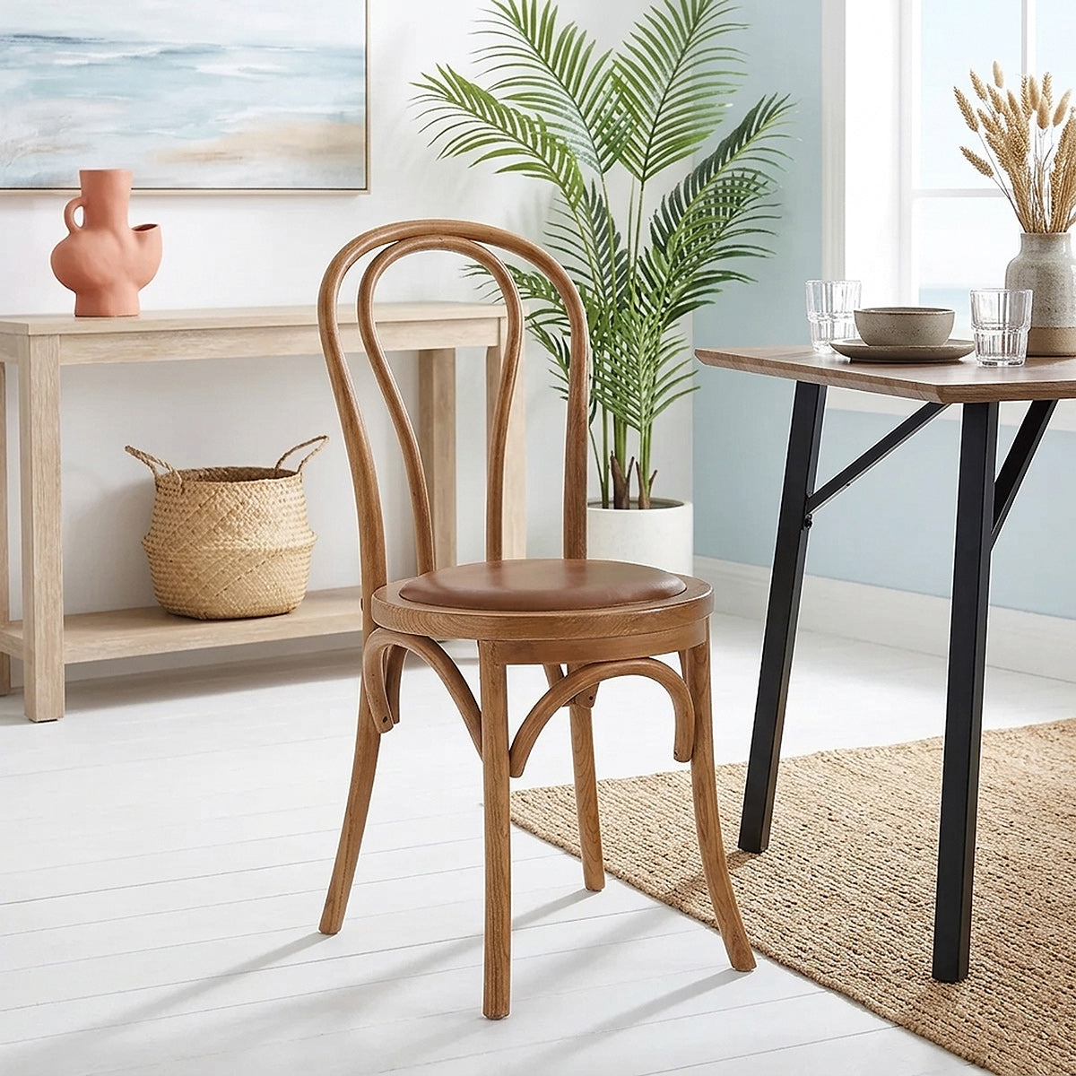 Henri Walnut Bistro Chair Brown Real Leather