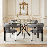 Hero 100cm Black Round Glass Table & 4 Gigi Fabric Chairs Dining Set
