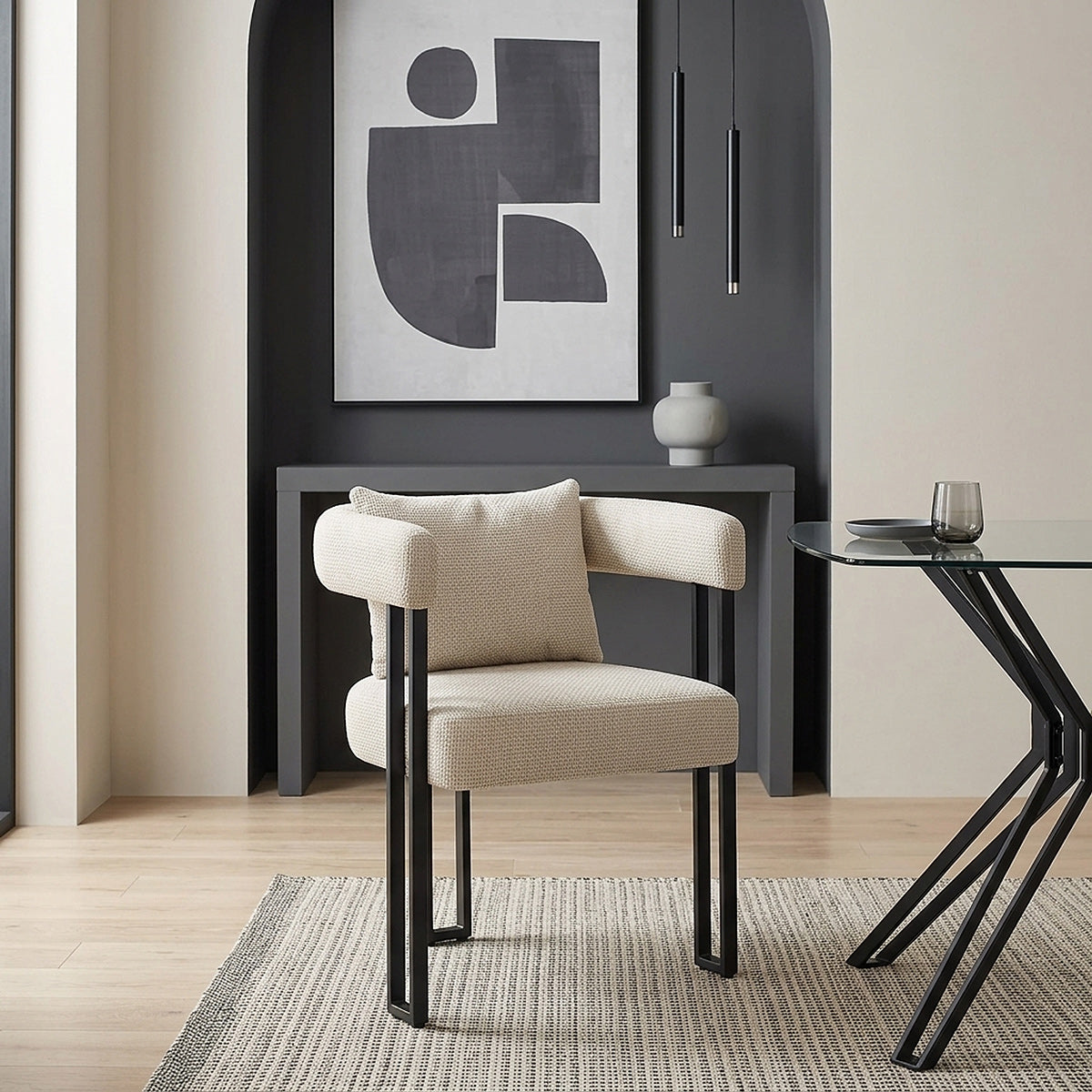 Hero 100cm Black Square Glass Table & 4 Gigi Fabric Chairs Dining Set