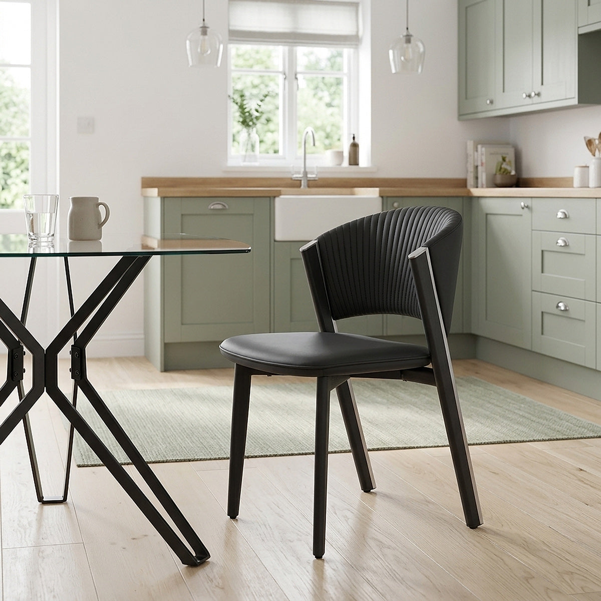 Hero 100cm Black Square Glass Table & 4 Mollie Faux Leather Chairs Dining Set