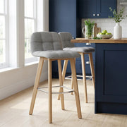 Hex Wooden Stool Grey Fabric
