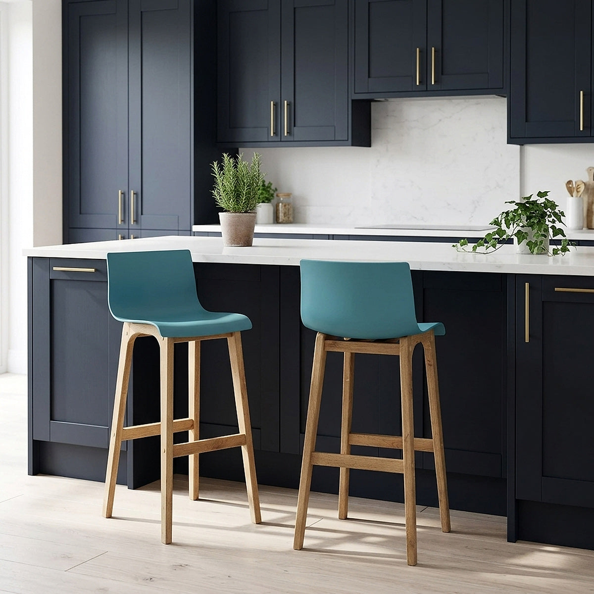 High Drift Oak & Blue Bar Stool