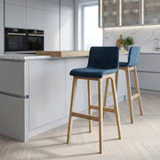 High Drift Oak & Blue Velvet Stool