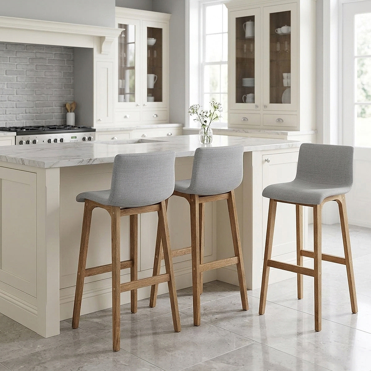 High Drift Oak & Light Grey Fabric Stool