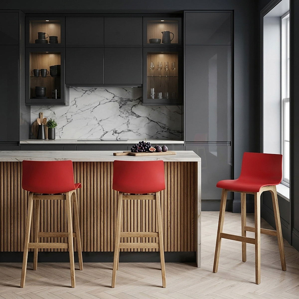 High Drift Oak & Red Bar Stool