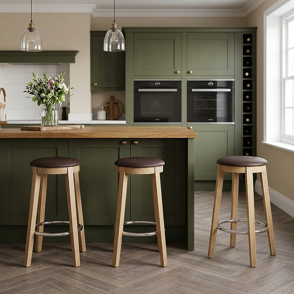 Ikon Kitchen Stool Oak & Brown