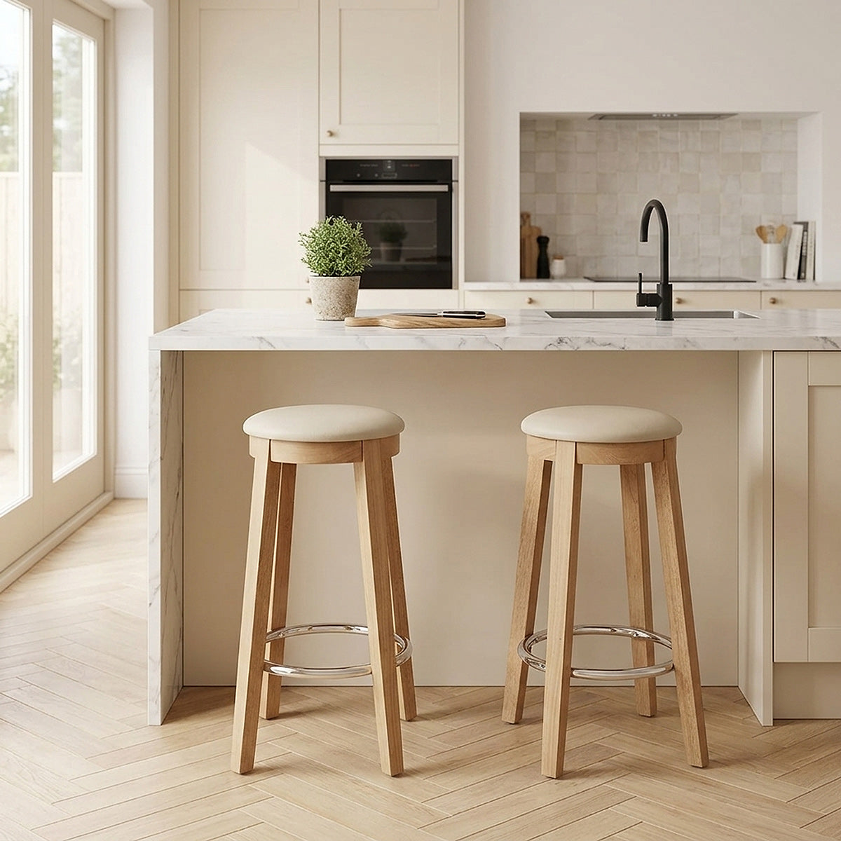 Ikon Kitchen Stool Oak & Cream
