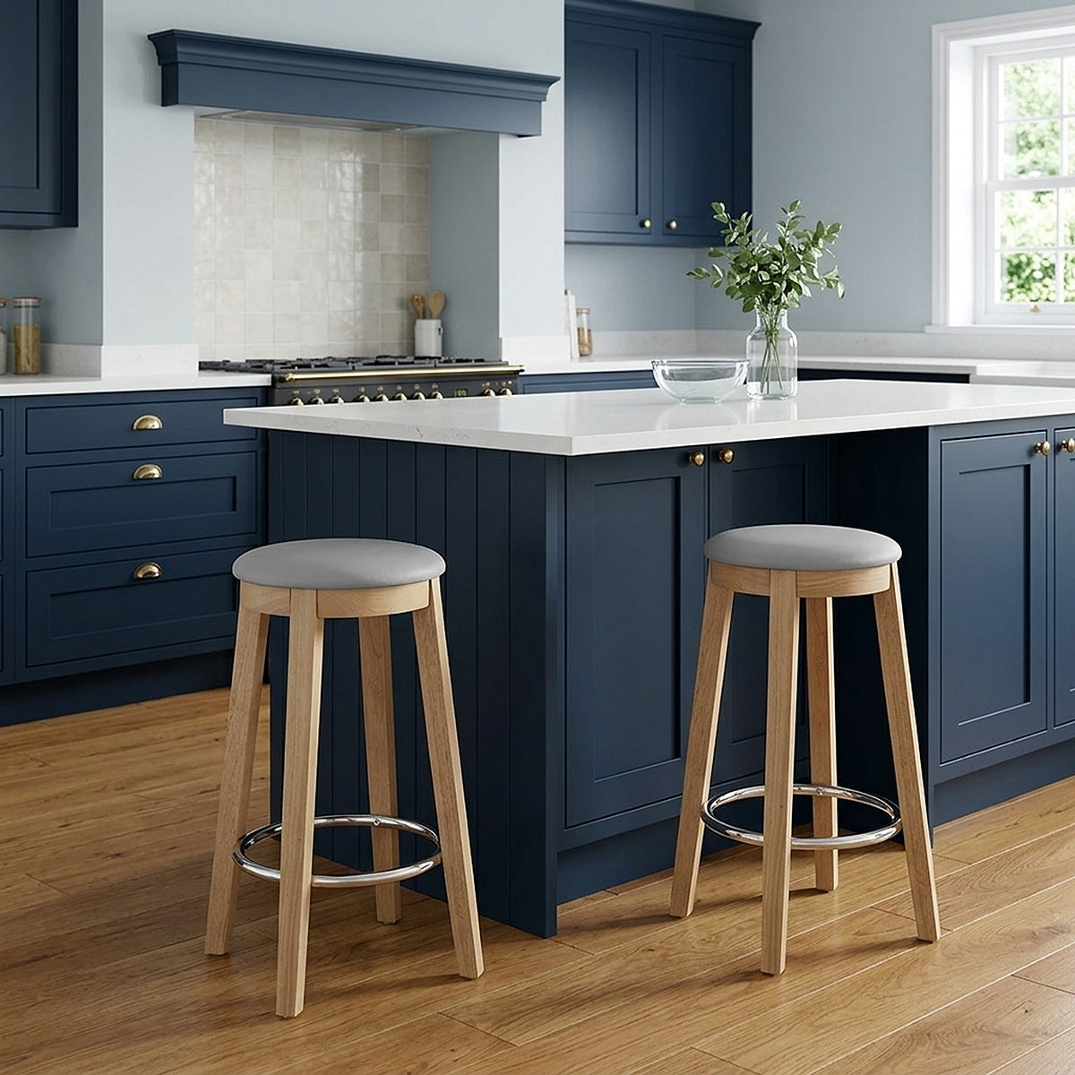 Ikon Kitchen Stool Oak & Grey Velvet