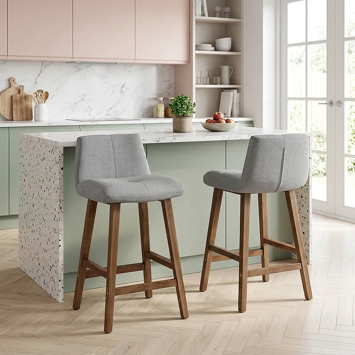 Impulse Wooden Stool Grey Fabric