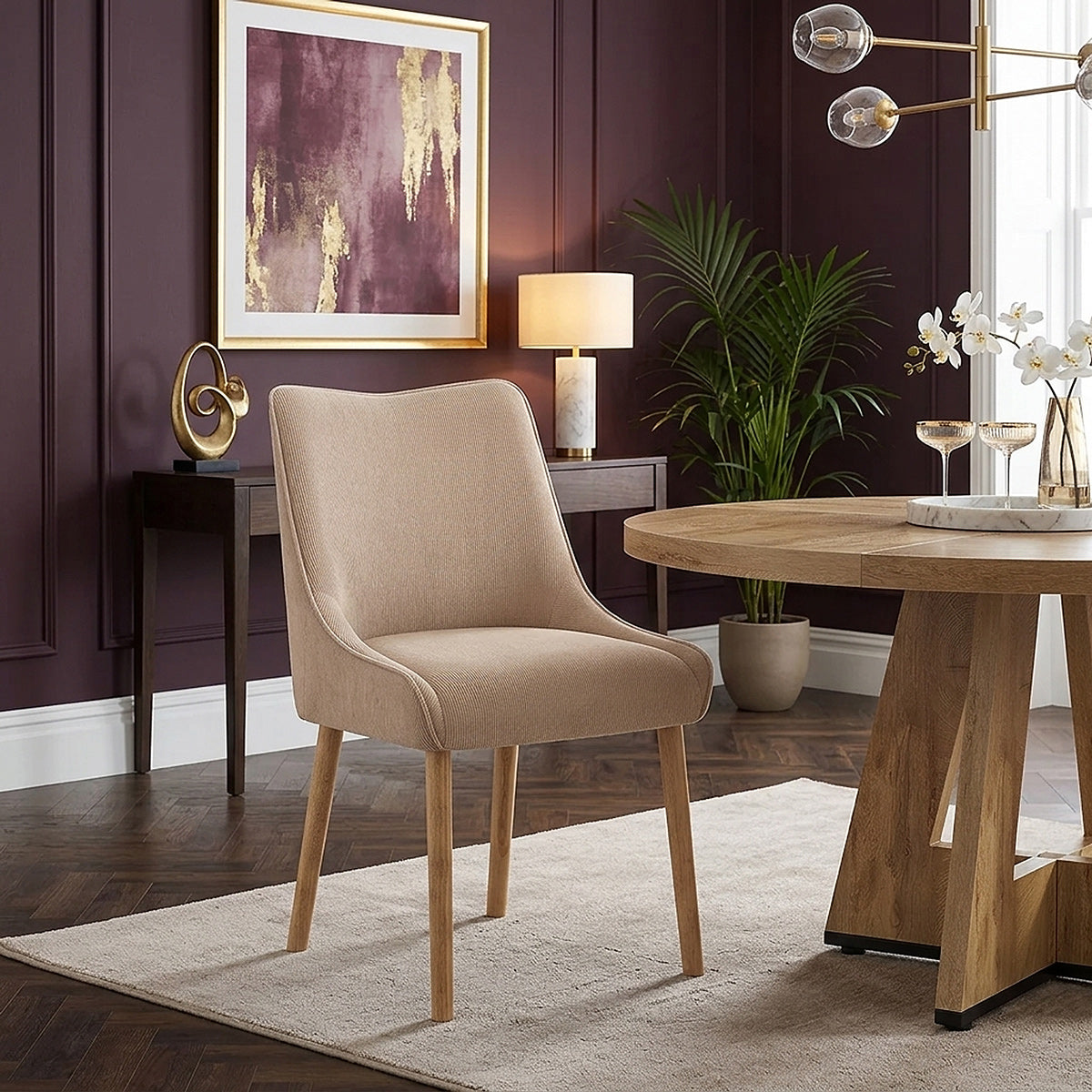 Isabella Oak Dining Chair Beige Fabric