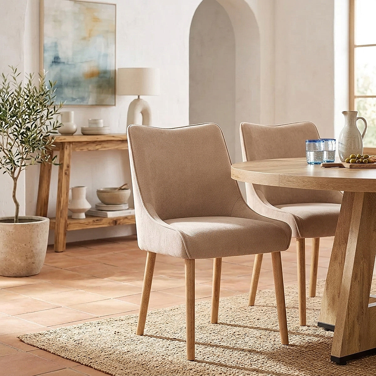 Isabella Oak Dining Chair Beige Fabric