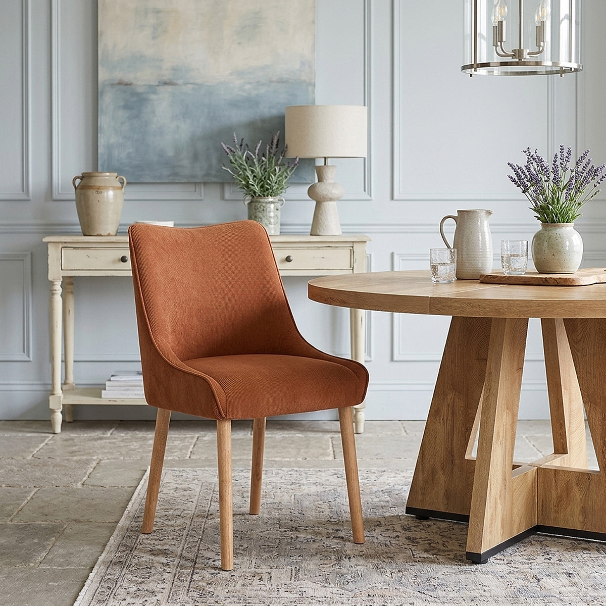 Isabella Oak Dining Chair Brown Fabric