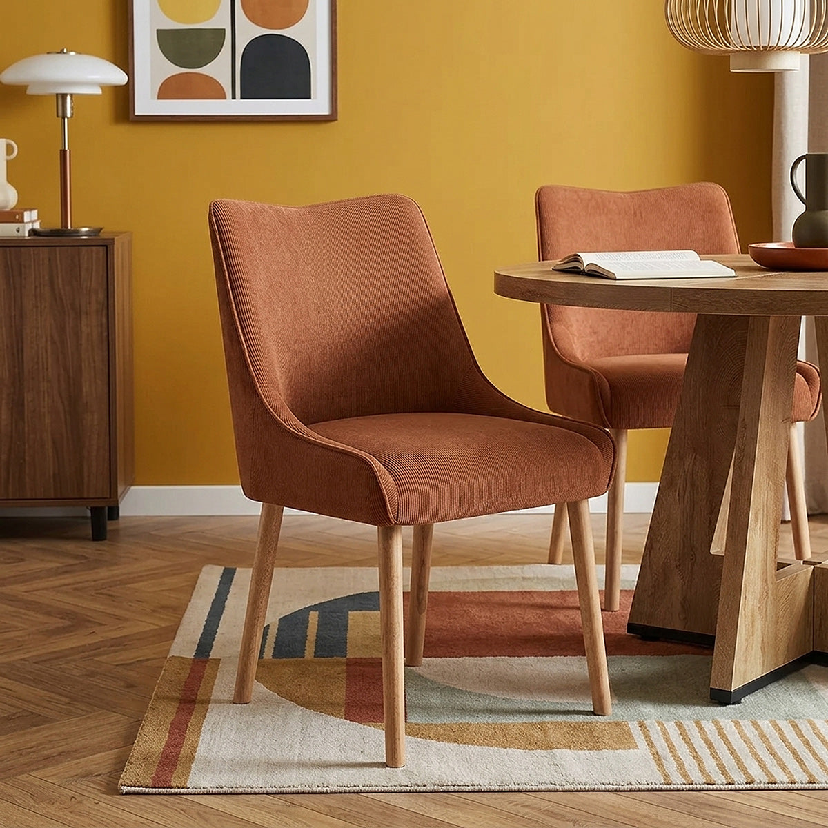 Isabella Oak Dining Chair Brown Fabric