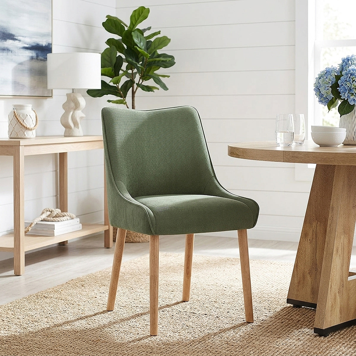Isabella Oak Dining Chair Green Fabric