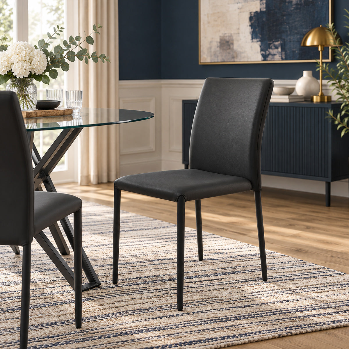 Joshua Stackable Faux Leather Dining Chair Black