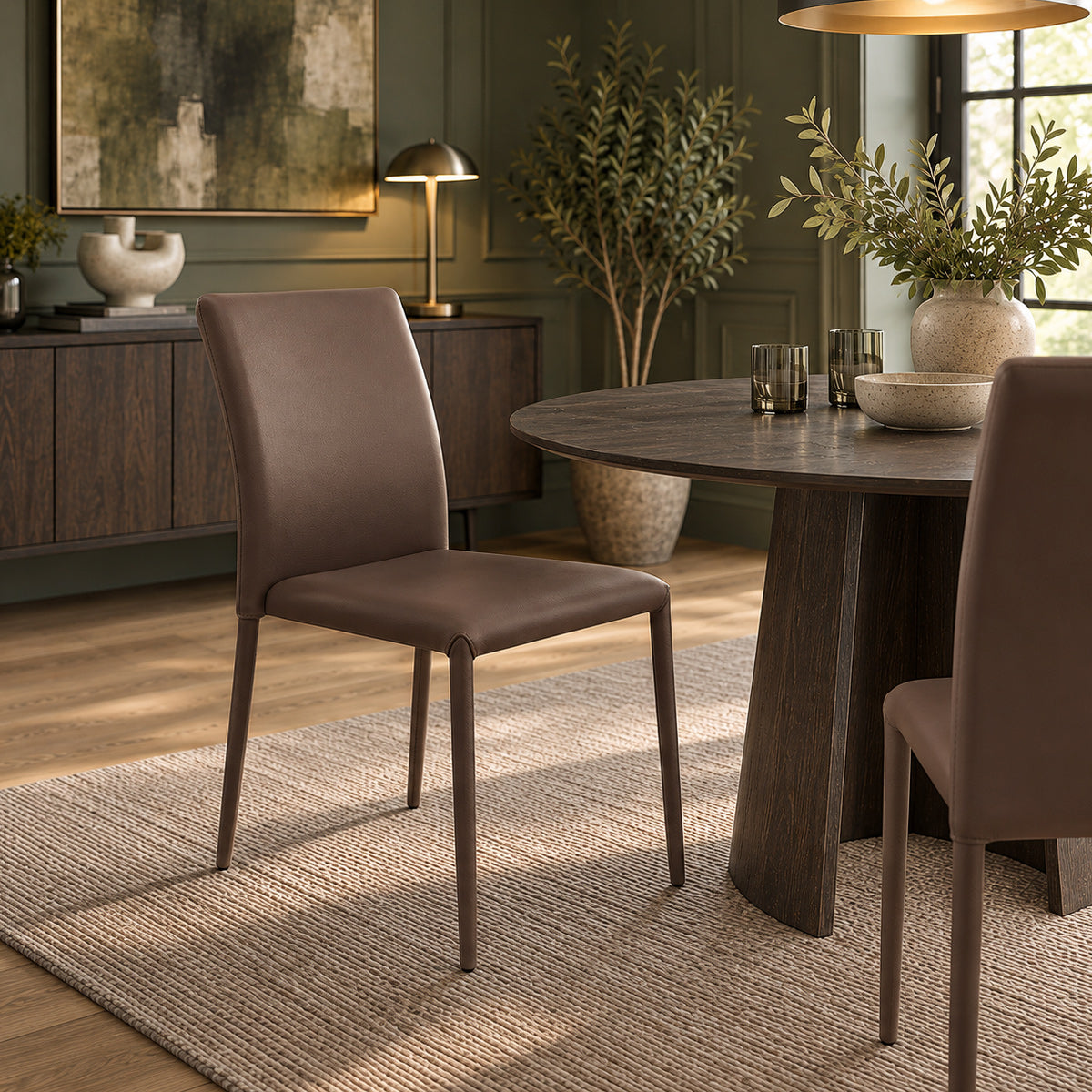 Joshua Stackable Faux Leather Dining Chair Brown