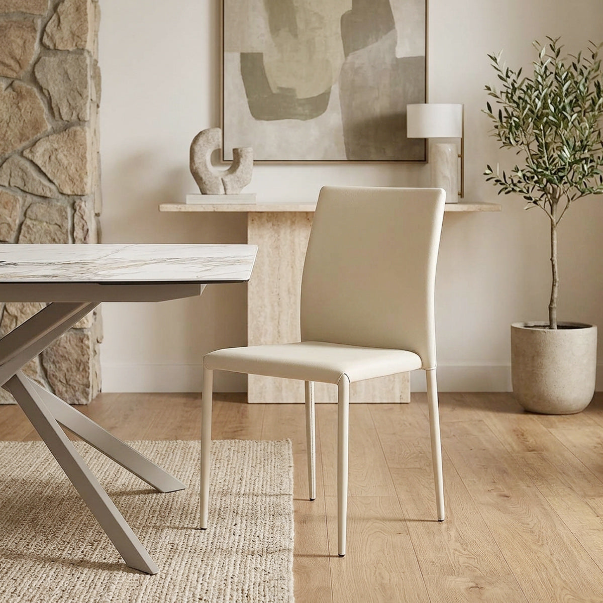 Joshua Stackable Faux Leather Dining Chair Cream