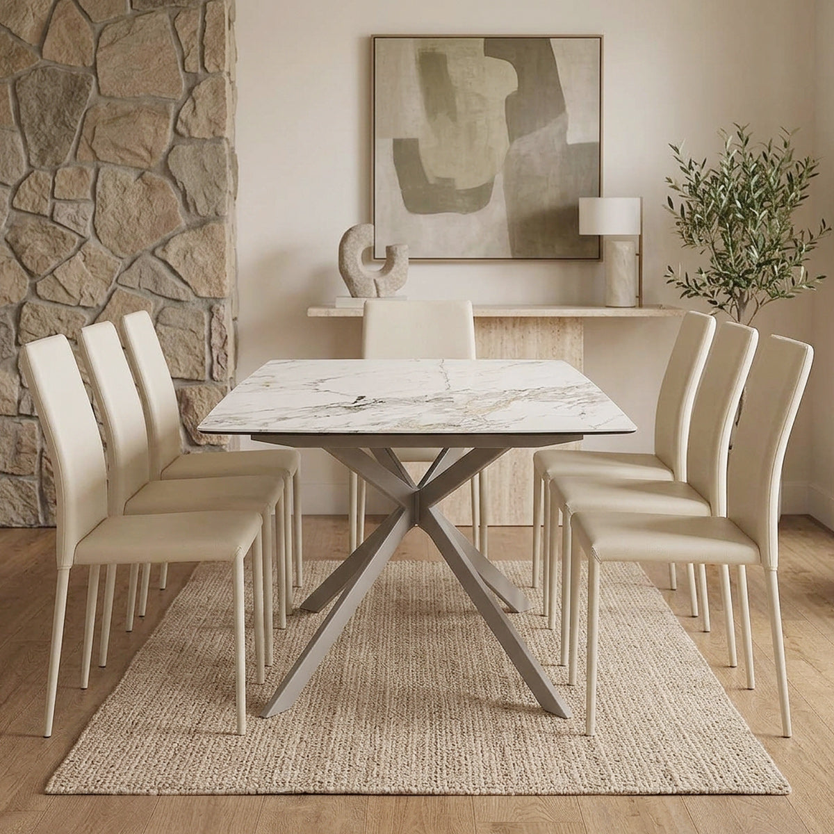 Joshua Stackable Faux Leather Dining Chair Cream