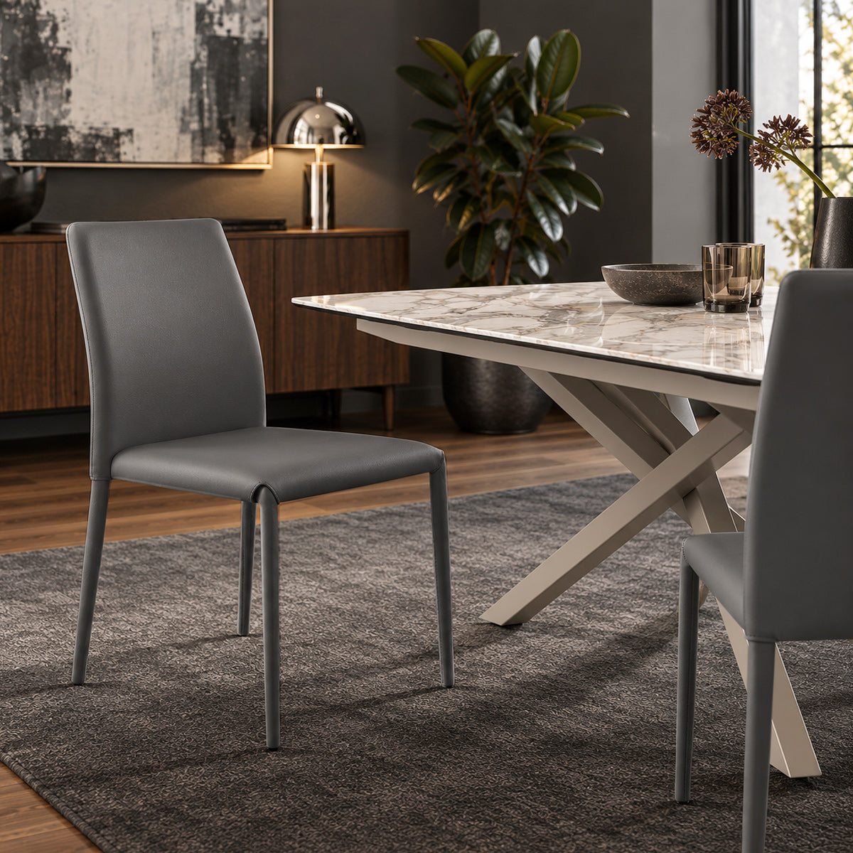 Joshua Stackable Faux Leather Dining Chair Grey