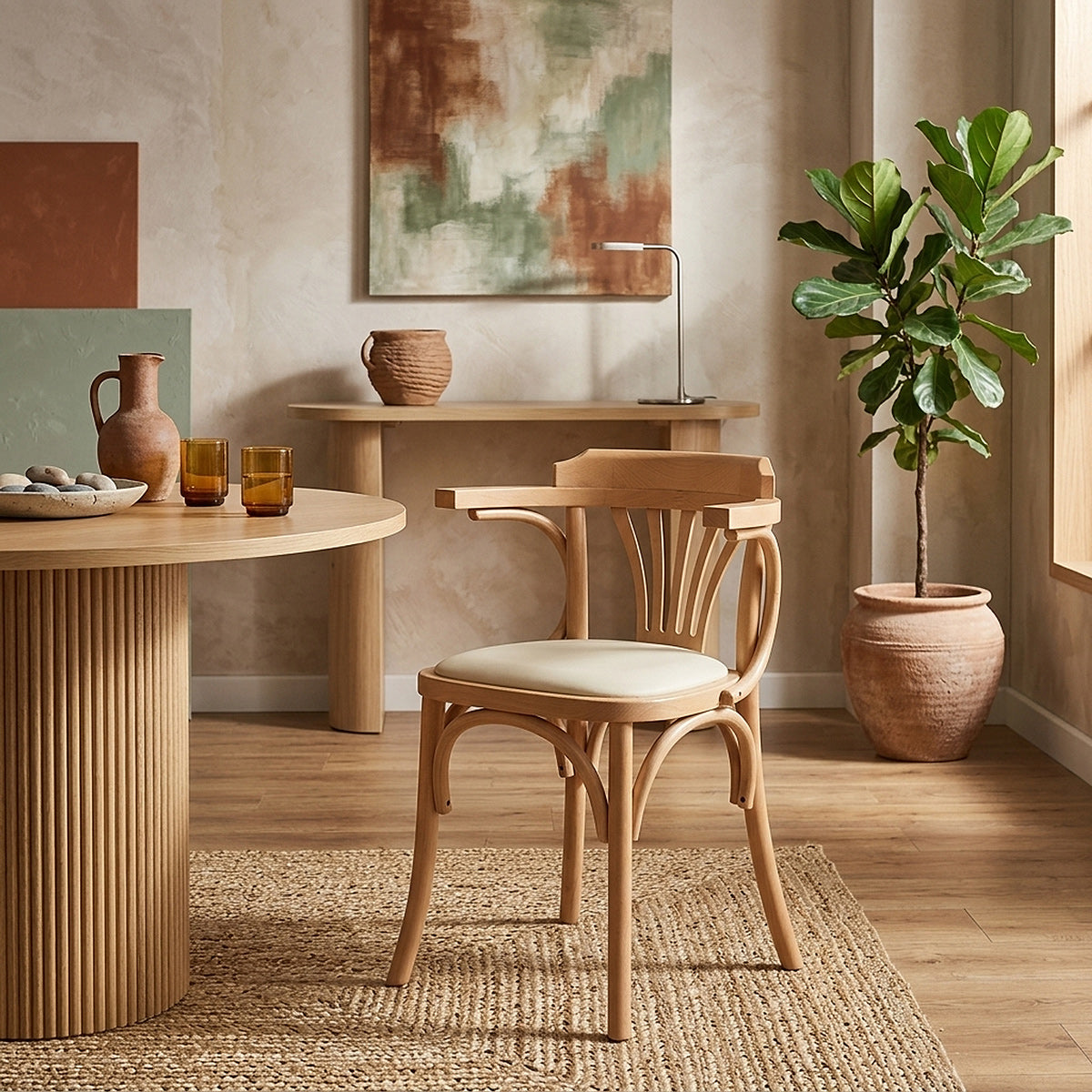 Jules Cane Back Chair Cream Real Leather